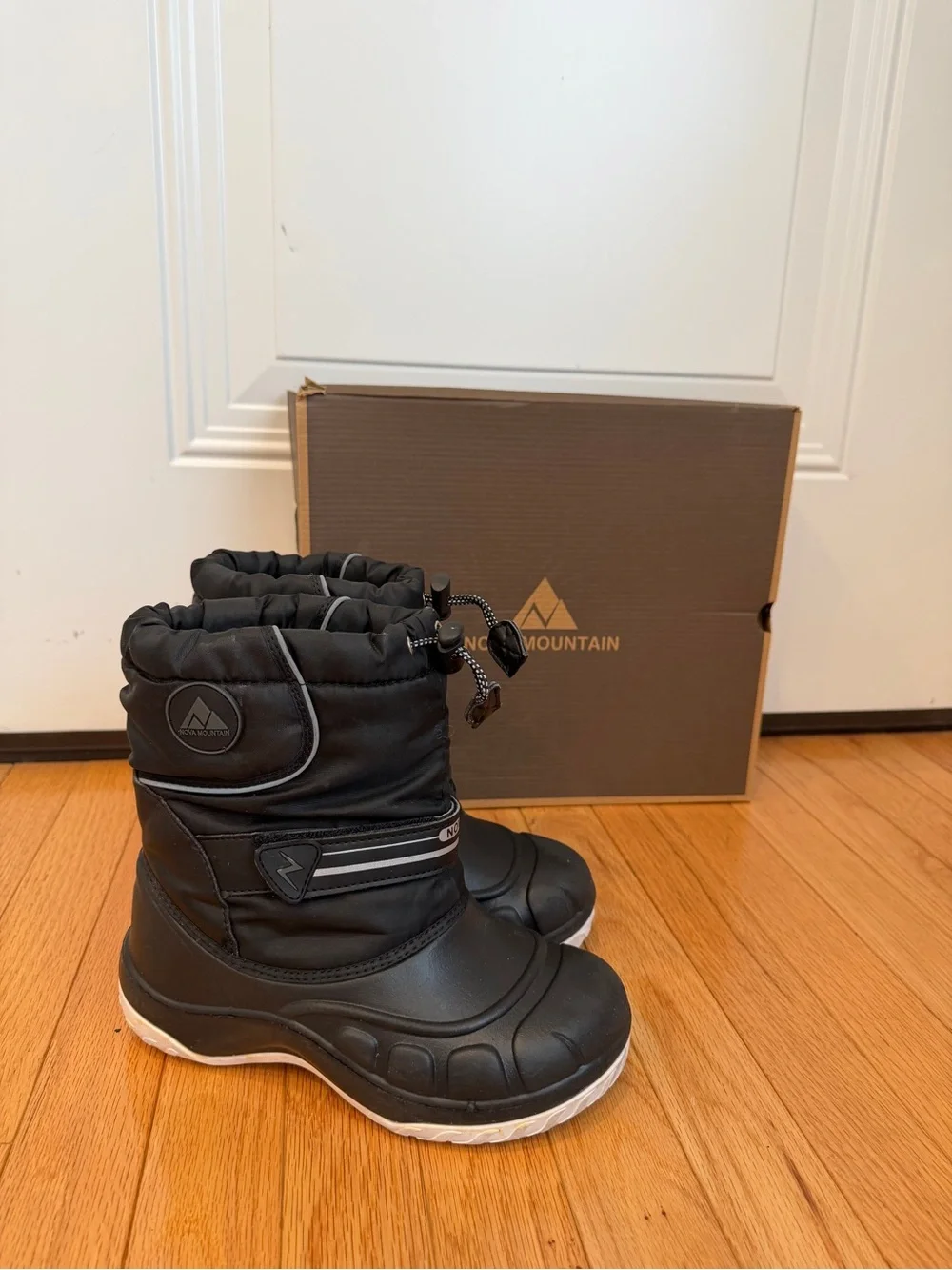 Kids Black Winter Snow Boots with Reflective Stripes